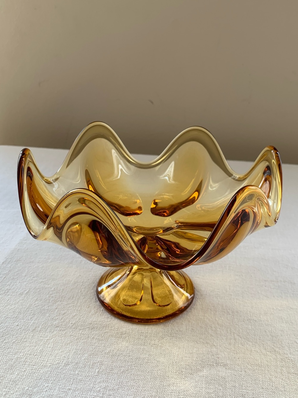 Viking Vintage Rare Epic 6 Petal Amber Swung Glass Dish Pedestal Bowl Compote